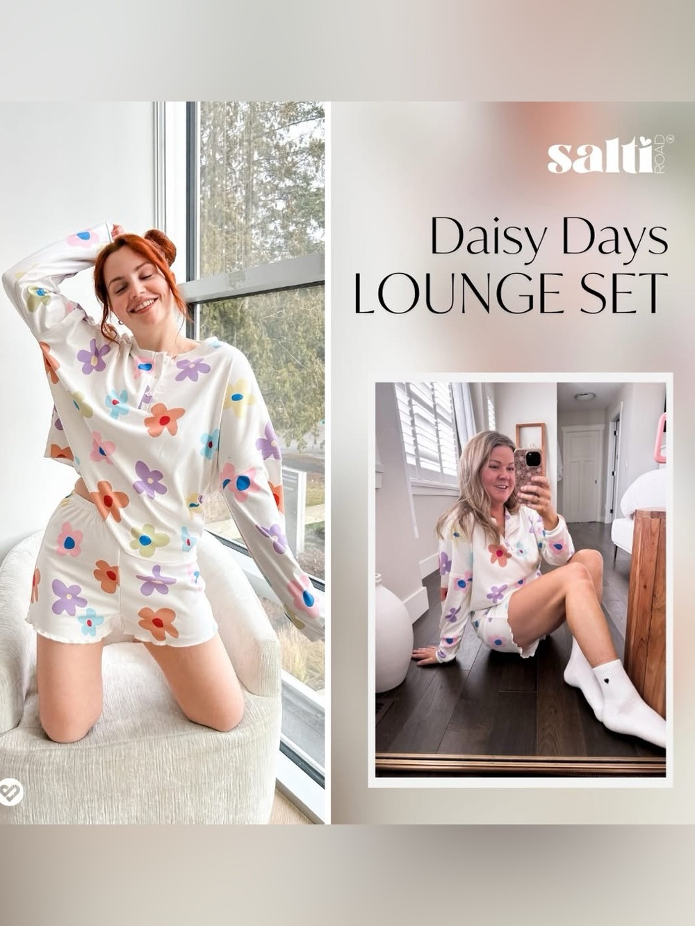 Daisy Days Lounge Set (NWT) White Floral, Size Small (includes top & shorts) - Picture 8 of 12